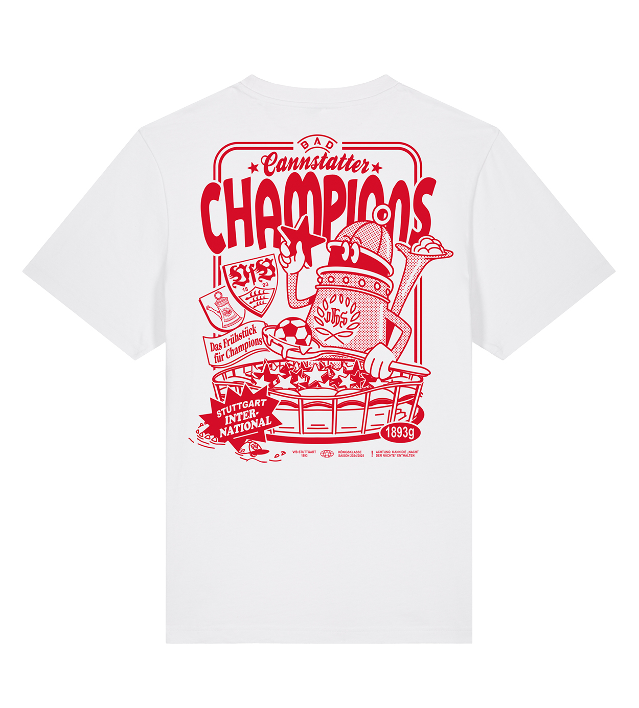 Bad Cannstatter Champions T-Shirt in Weiß – Exklusive VfB Edition, mit großem Print auf der Rückseite.